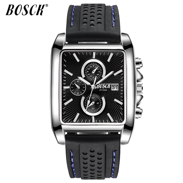 BOSCK Мужские часы Relogio Masculino бизнес квадратные кварцевые мужские часы модные полностью стальные водонепроницаемые мужские часы - Цвет: Черный
