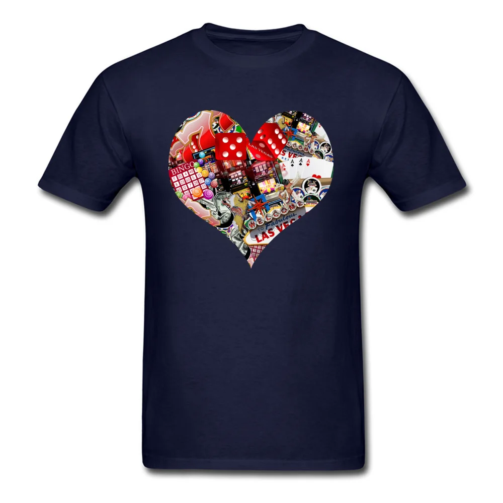 Heart Playing Card Shape 100% Cotton Tops & Tees for Men Simple Style T Shirt New Design Round Collar Tshirts Short Sleeve Heart Playing Card Shape navy