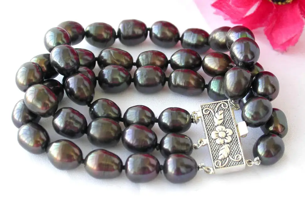 

z2370 3row 8" 13mm nature baroque black freshwater pearl bracelet @^Noble style Natural Fine jewe SHIPPING 5.25