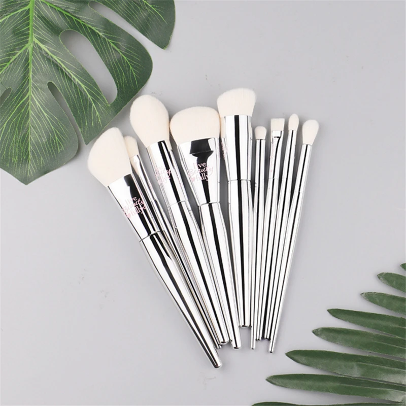IT Cosmetics 8/9Pcs Silver Makeup Brush Set Professional Powder Eye