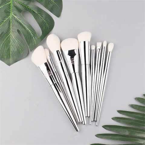 Conjunto de Pincel de Maquiagem Sombra em pó Pincel de Maquiagem Cosméticos Prata Profissional Blush Foundation Kit Escova Ele 8 – 9pcs