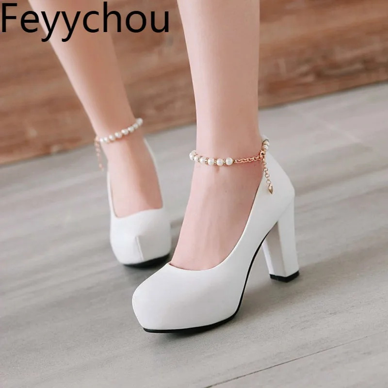 Cena Damskie czółenka buty bardzo wysokie obcasy Pu perłowa klamra platforma 2018 wiosna jesień Sexy New Fashion Casual ślub impreza na biało różowy