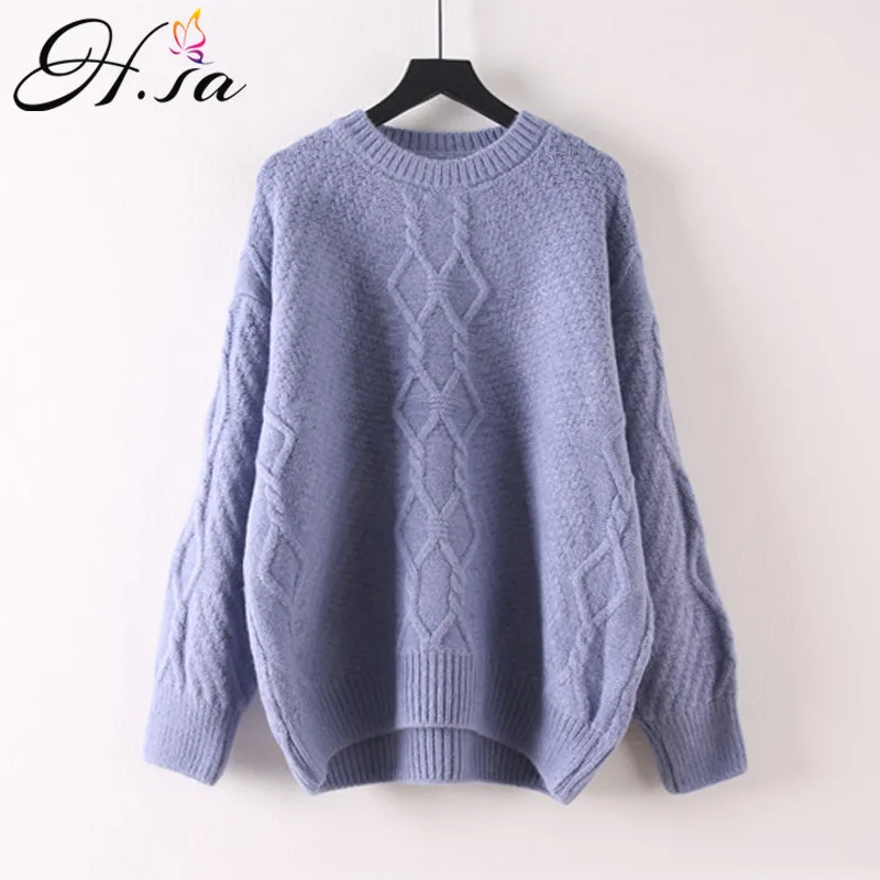 

H.SA Women Pullovers 2018 Oneck Twisted Sweaters Loose Style Korean Jumpers Solid Twisted Knitwear Casual Christmas Pull Jumper