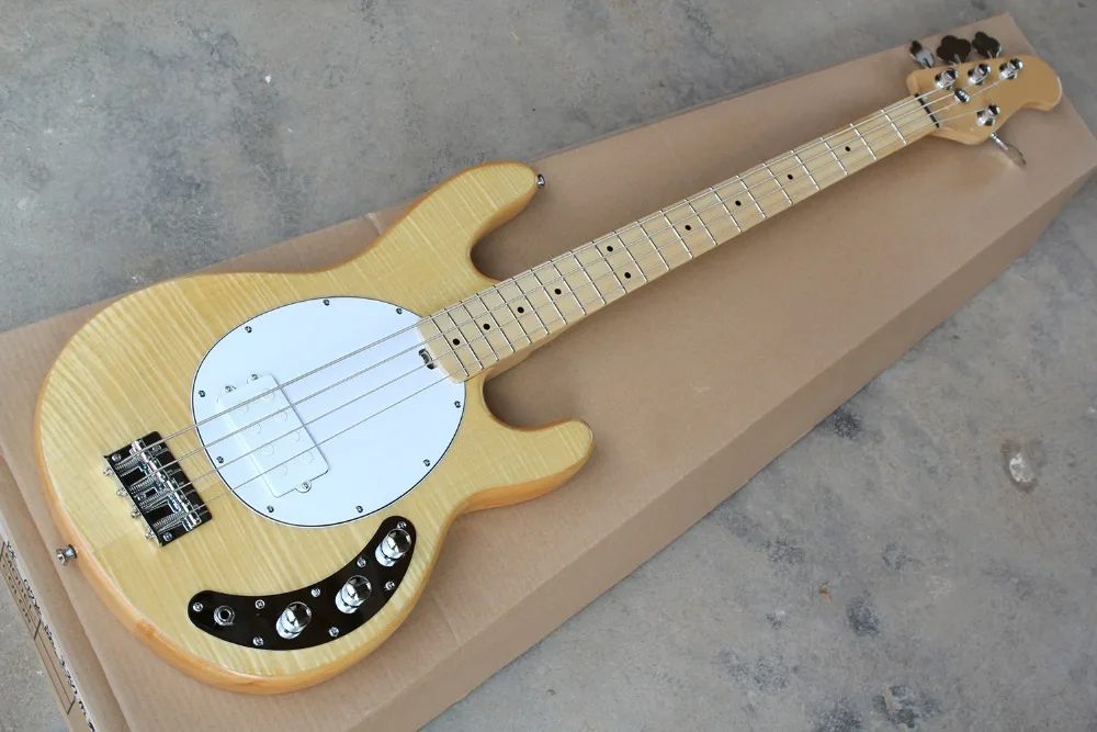 

Original Color 4-String Electric Bass Guitar with Flame Maple Veneer,Offer Customized