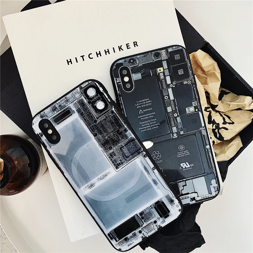 New Hard Plastic Phone Case For IPhone 7 6 S 8 Plus X Fashion Creativity Disassemble Rear Cover Pattern Tempered Glass Back |