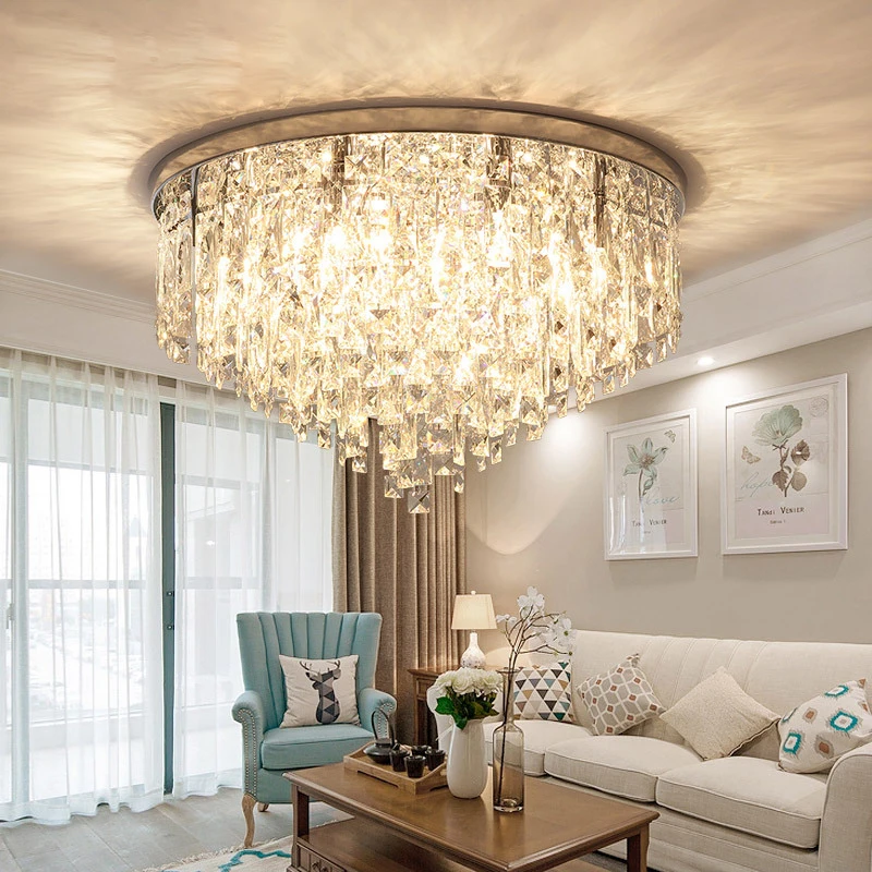 

Round LED crystal ceiling lamp Lamps For Living Room home light luxury Led Lights Lustre E14 crystal Home Lighting Luminaire