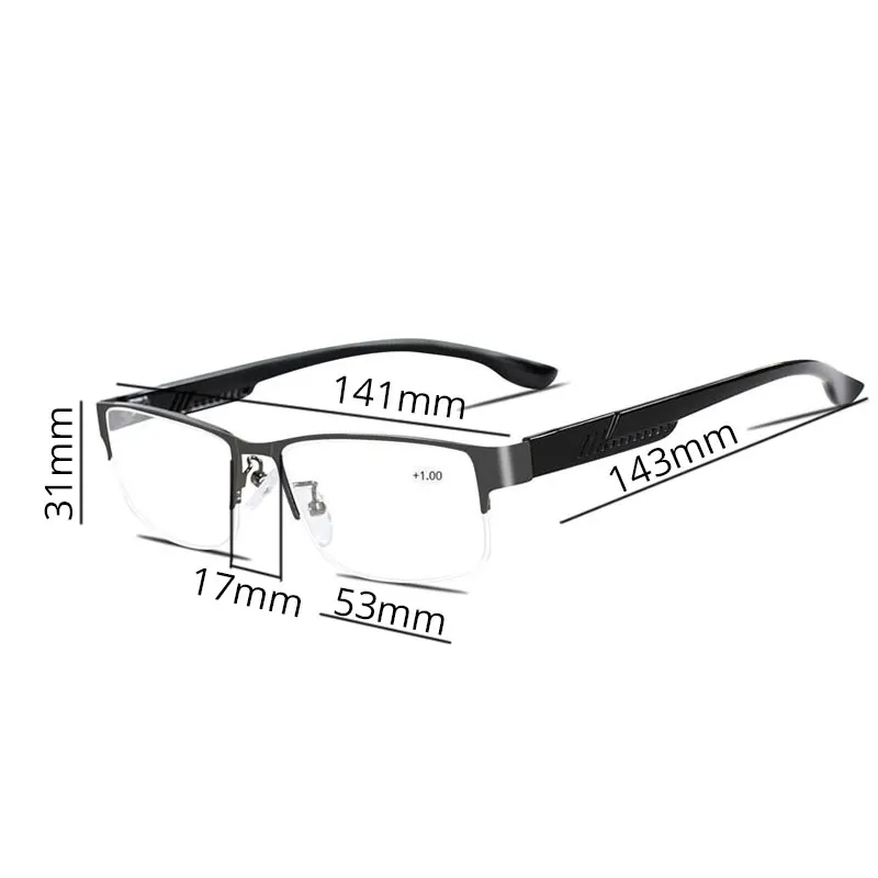 Gafas de Lectura para hombre, Gafas de visión, Gafas de Lectura para hombre, monturas para Gafas de hombre, medio montura + 1 + 1,5 2 2,5