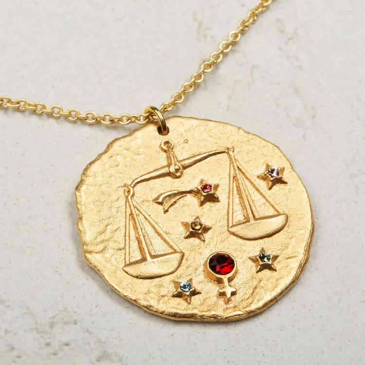 Vercret Zodiac Necklace 925 Sterling Silver Constellation Gold Pendant Necklace For Women Jewelry Gift - Цвет камня: Libra