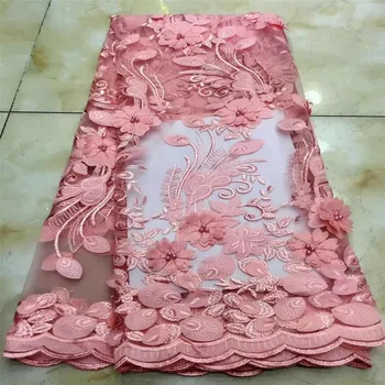 

African Lace Fabric 2018 High Quality Lace, Stone beads African Nigerian Wedding Dress, 3D Applique Nigerian Lace Fabric HJ304-2