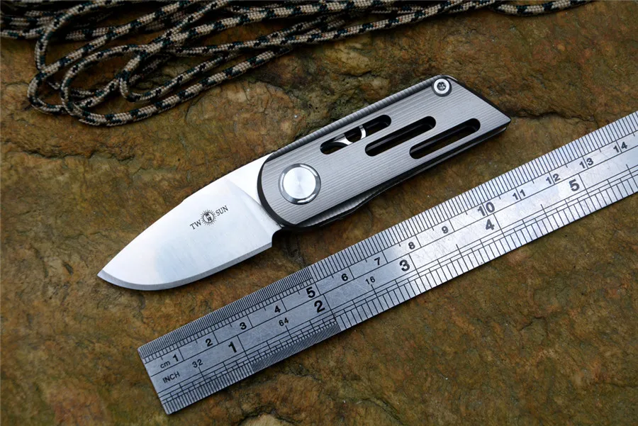 

TWOSUN TS58R folding knife M390 Satin 1.61 blade Mini pocket knife without lock titanium handle outdoor camping hunting EDC too