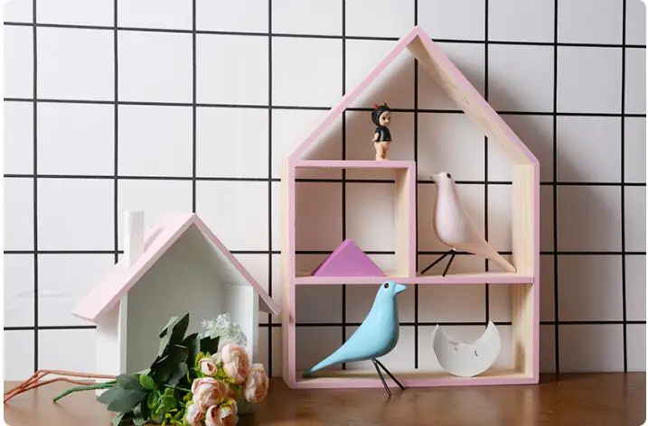

1PC Wooden Hanging Decorative Storage Box Storage Case Wooden Holder Box Wall House Pattern Storage Racks Holder MA 027