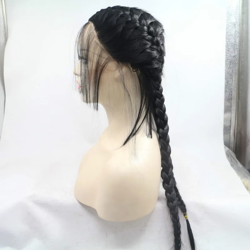 Resistente ao Calor Peruca de Cabelo Rabo de Cavalo Peruca com Cabelo de Bebê Sintéticas da Parte Dianteira do Laço para Mulher Sylvia Fibra Preto Perucas 2 Cheap Peruca sintética