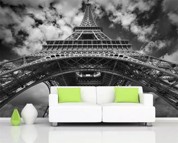 

beibehang Custom photo wallpaper 3D stereo HD black and white Eiffel Tower background wall decoration silk wallpaper mural