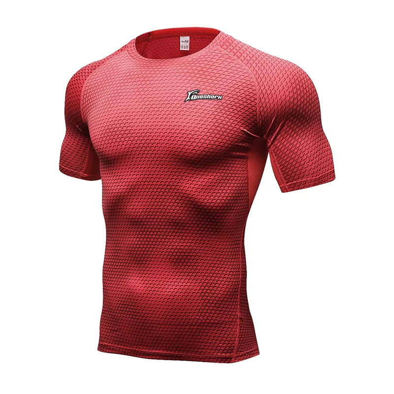 Queshark Профессиональная Мужская быстросохнущая компрессионная футболка с коротким рукавом Облегающее футболка для бега, фитнеса, тренировки, змеиная Футболка с принтом - Цвет: Красный