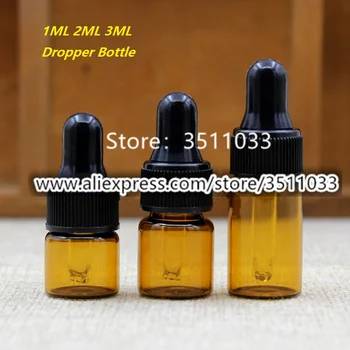 

1ML 2ML 3ML Amber Glass Bottle with Pipette Small Black Pipette Dropper Essential Oil Bottle Empty Browm Glass Dropper Bottle