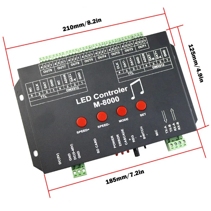 M-8000 программируемый 8096Piexl светодиодный музыкальный контроллер для WS2812B WS2812 SK6812 светодиодный светильник ленты DC5V вход