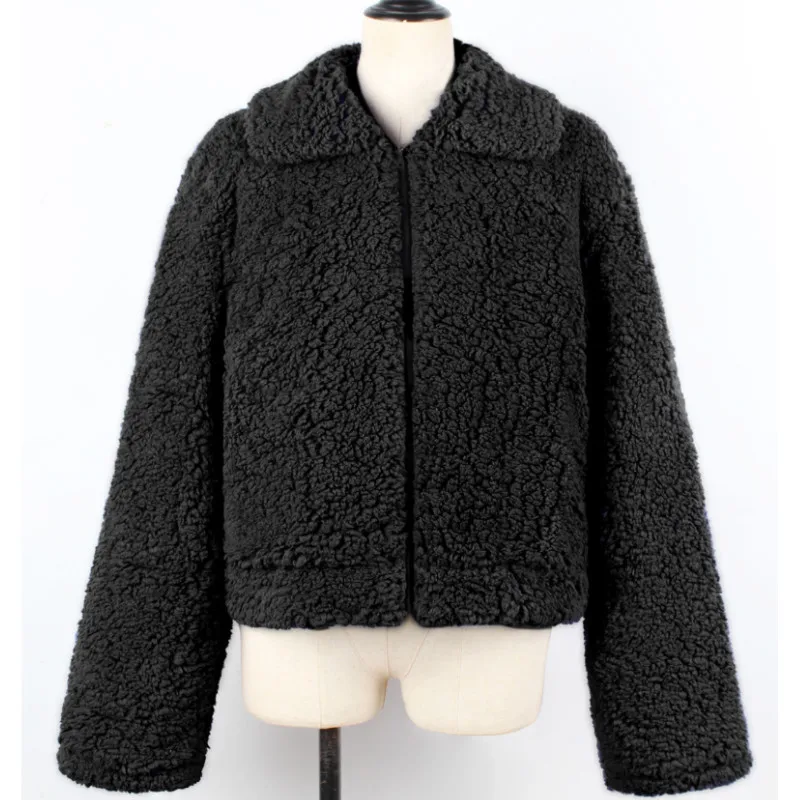 hirigin Autumn Women Fleece Fur Jacket Full Zipper Turn-down Collar Oversized Plush fabric Warm Coat Cool Ladies Solid Jacket