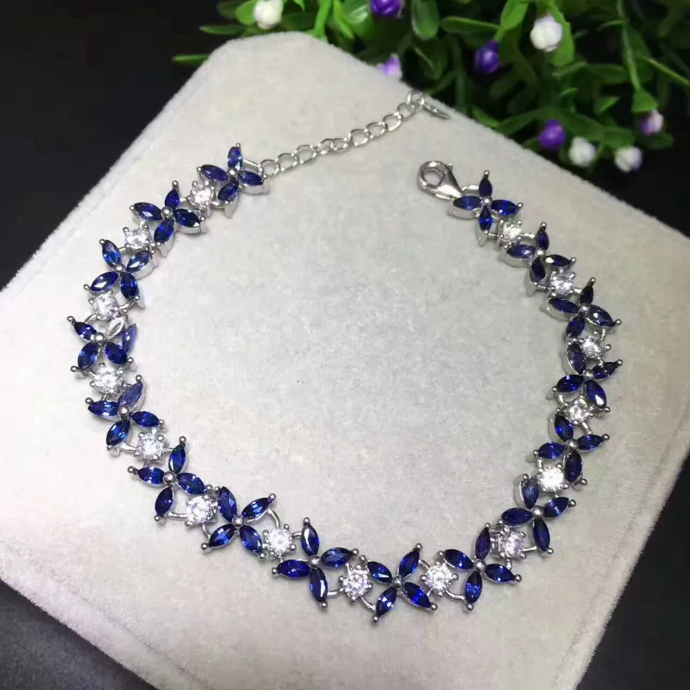 

Natural blue sapphire Bracelet Natural gemstone Bracelet 925 silver bracelet luxurious big array Flowers women party Jewelery