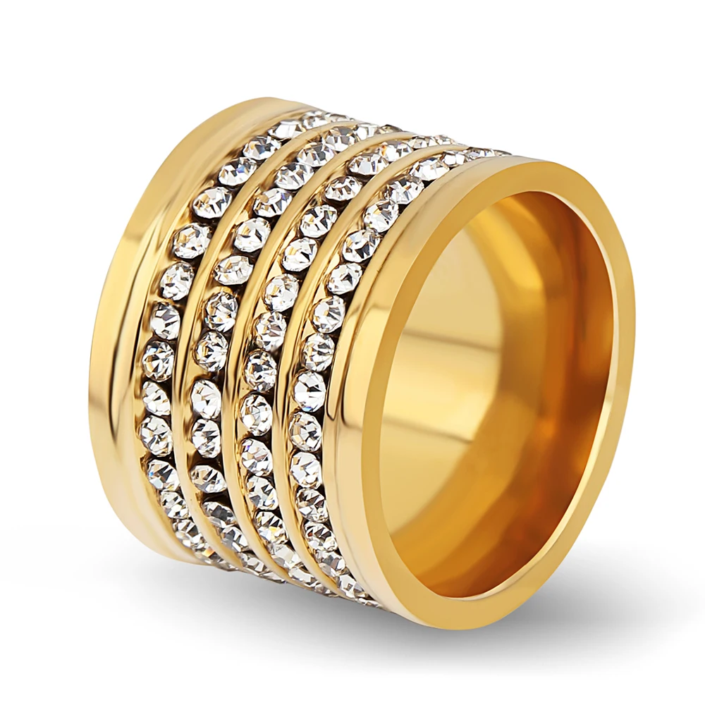 shining full 4 Row Crystal rhinestone Gold Stainless Steel Couple Wedding rings for men and Women shining full 4 Row Crystal rhinestone Gold Stainless Steel Couple Wedding rings for men and Women