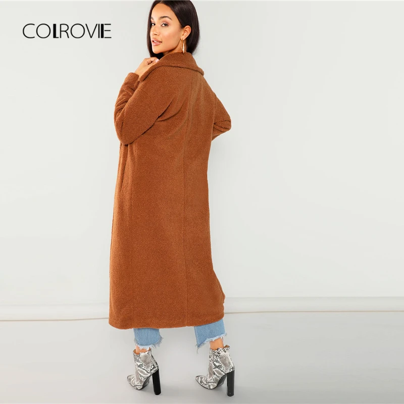 Женский однотонный кардиган COLROVIE с карманами из искусственного меха 2018 осенняя