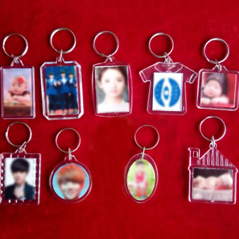 

Hot 1PC Heart Unisex Transparent Insert Photo Round Keychain DIY Picture Frame Acrylic Women Men Blank Keyring
