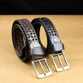 

Luxury Brand Unisex Women Belts Hand-woven Belt Weaving Pin Buckle Waist Band Classic Weave Men Belt for Leisure Men Belt