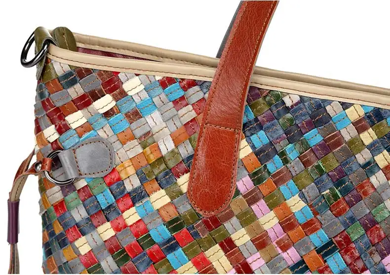 Genuine Leather Handmade Women's bag  Knitted  Colorful  Shoulder  Bag Strap satchel cow skin handbags (11)