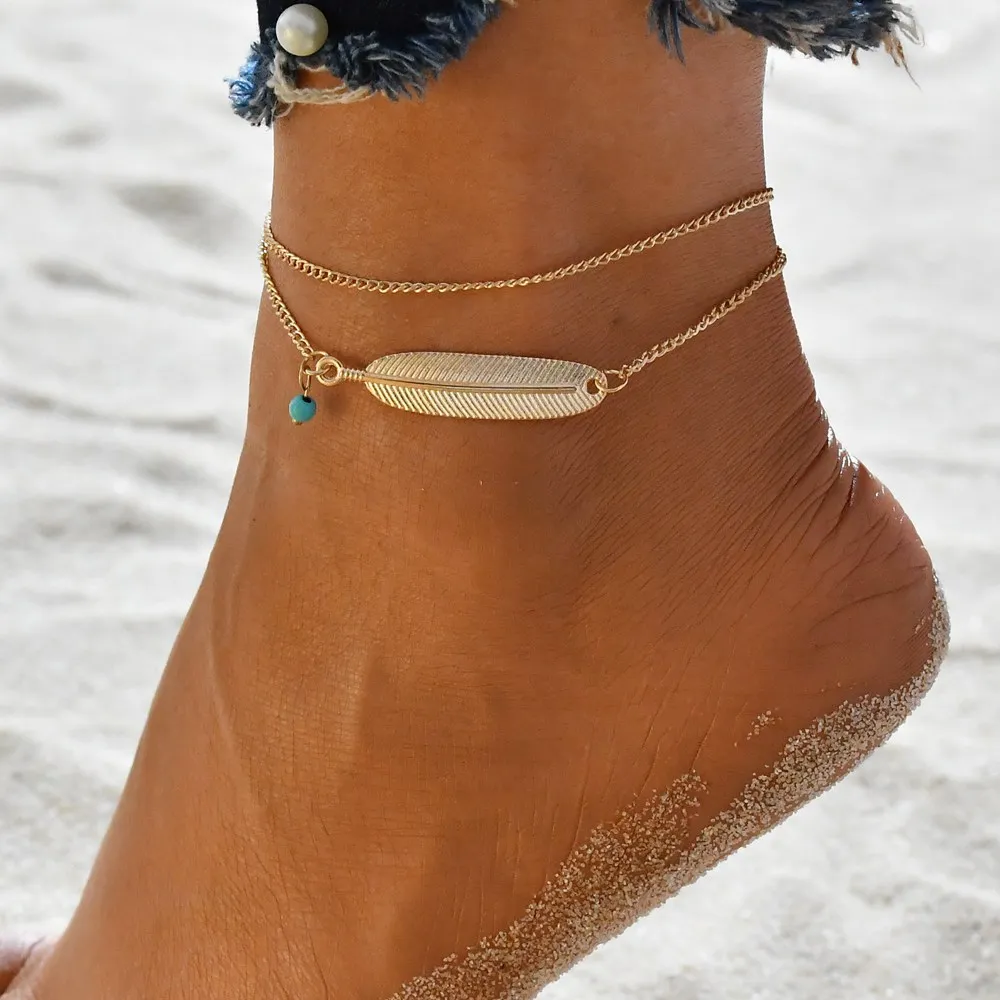 LETAPI богемный кристалл браслет на ногу из бисера для женщин луна кулон ножной браслет на повязка на ноги девушки летняя бижутерия для ног - Окраска металла: 50196