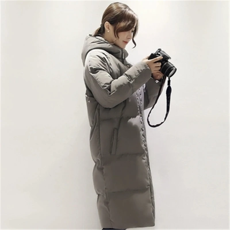 Couleur Rembourré Moyen Long Parkas Down smoke Femmes F102 Coton Solide Slim Femme Green De light Black Capuche Manteau Tempérament D'hiver Grande Gray Taille 2018 Veste 8xO68T0