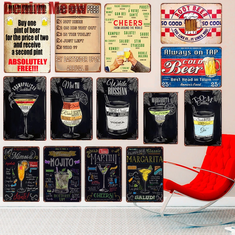 

Margarita Plaque Vintage Metal Tin Signs Home Bar Pub Decorative Metal Plates Cosmopolitan Wall Stickers Beer Art Poster N212