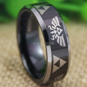 

Free Shipping USA UK CANADA RUSSIA Brazil Hot Selling 8MM Black Silver Edges LEGEND Of ZELDA Triforce Mens Tungsten Wedding Ring