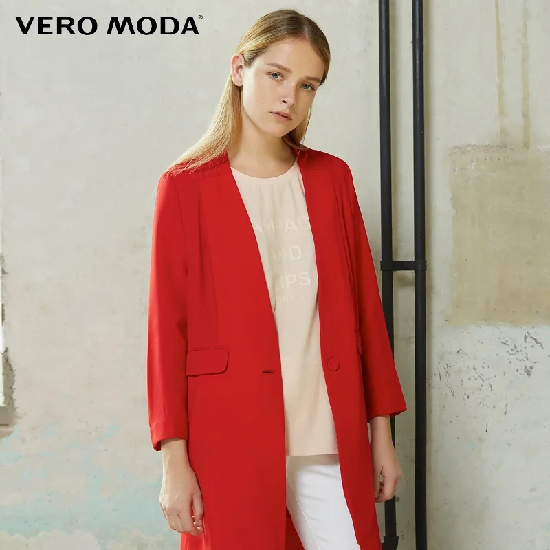 

Vero Moda Brand straight solid color trench coat V-Neck single breasted three quarter sleeve chiffon women suit| 316108029