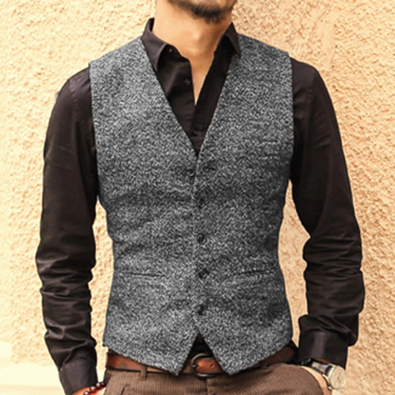 新メンズツイードチョッキスリムスーツベストクラシックウール5ボタンヴィンテージベストブランド春男性のウェディングドレスのベスト Dress Suit Vest Slim Suit Vestsuit Vest Aliexpress