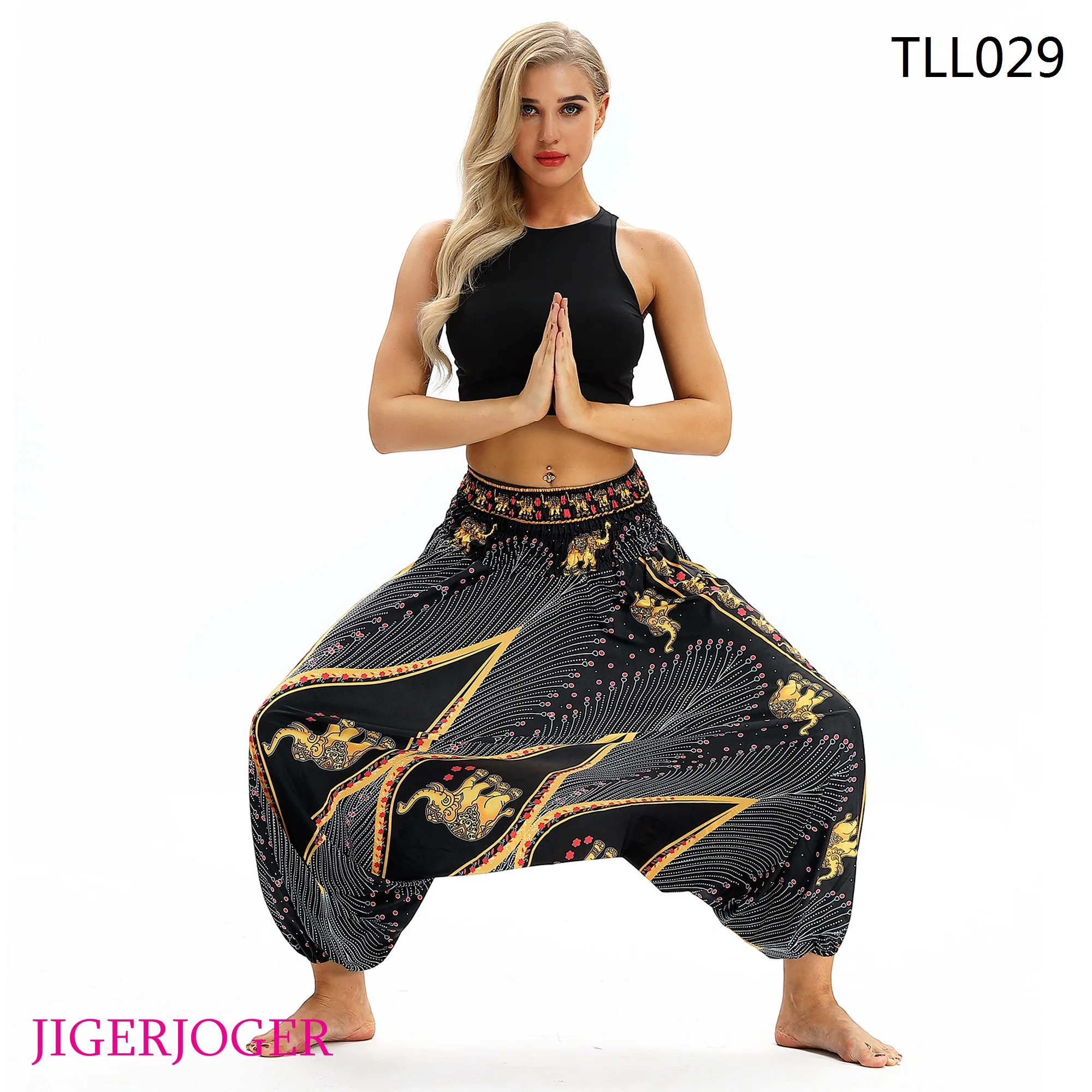 JIGERJOGER Black eye women's gold elephant Lounge legging print