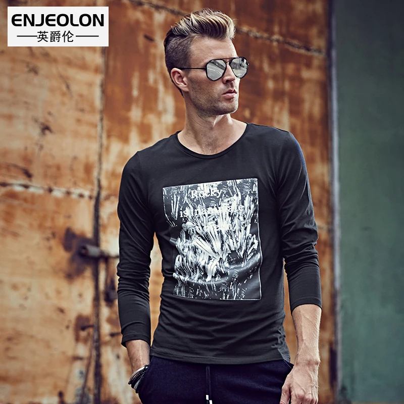 Enjeolon brand 2017 Spring font b Mens b font Fashion long T font b Shirts b