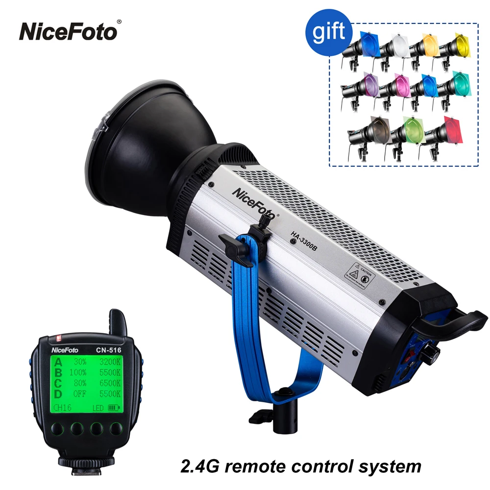 

NiceFoto HA-3300B 330W Daylight COB LED Light 5500K Photography Lighting Studio Light Video Light with 2.4G remote control