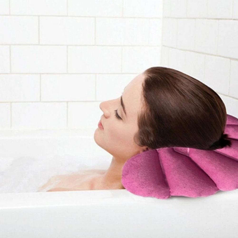 

Bath Pillow With Suction Cups Inflatable Terry Cloth Fan-shaped Neck Support Pillow Soft Spa Neck Bathtub Cushion Random Color