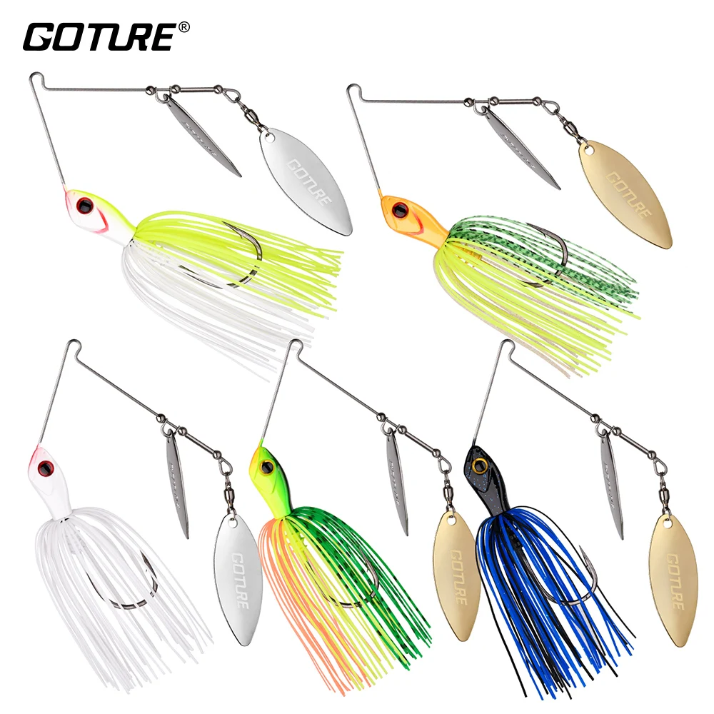 

Goture 5pcs/lot Best Spinnerbait Fishing Lure 24g High Speed Willow Blades Metal 14g Lead Head Silicone Skirt Spinner Bait
