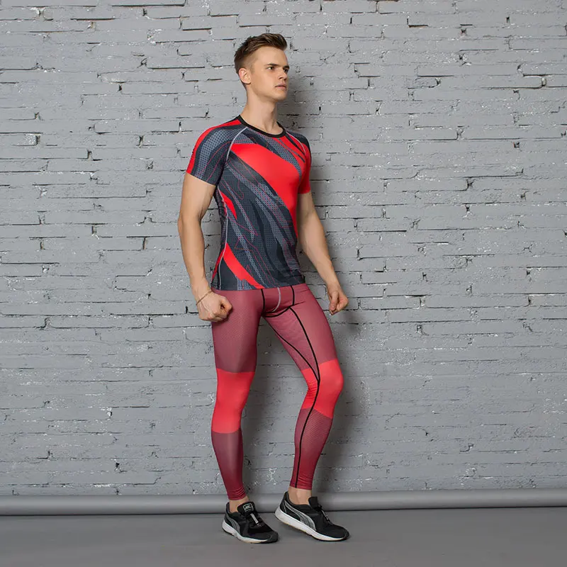 Men compression shirt sets sport leggings for basketball& fitness