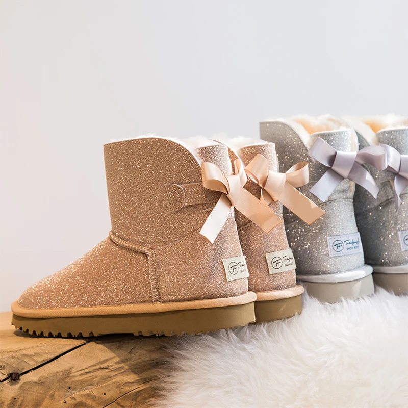 

2018 New Arrival Vuggdbv Fur Ankle Lace-up Snow Boots Round Toe Med (3cm-5cm) Wedges Winter Shearling Gingham Eva Shearling Fur
