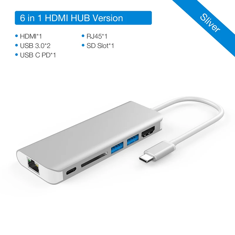 JZYuan док-станция для ноутбука Macbook USB C Etehernet LAN HDMI USB 3,0 type C зарядная док-станция для samsung S9 S8 huawei P20 - Цвет: Серый