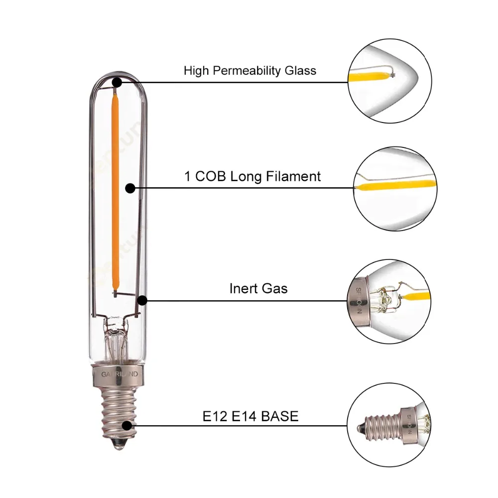 GANRILAND T20/T6 трубчатые лампы Ретро затемнения светодио дный длинные Лампа накаливания 1 Вт 2200 К E12 E14 база 110 В 220VAC люстры подвесные светильники