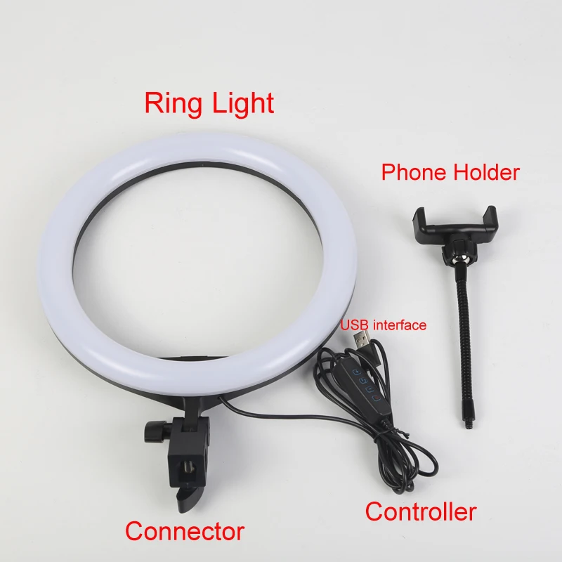 

Photo Studio LED Selfie Ring Light 10" 36W 3200-5800K Photographic Lighting for youtube Video with Cell Phone Holder