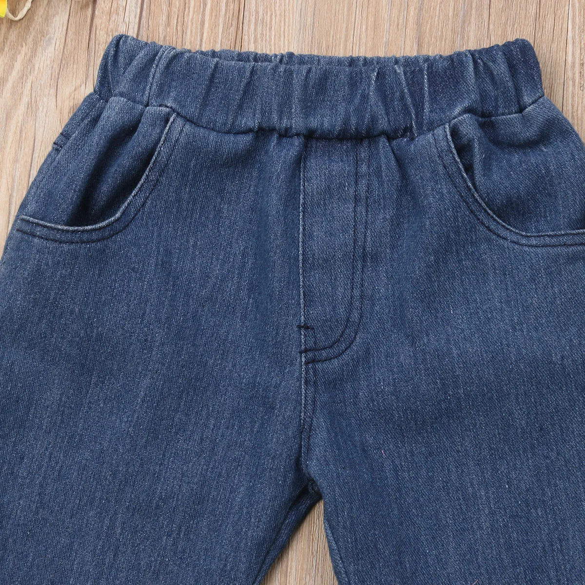 От 2 до 7 лет; модные красивые осенние джинсы для маленьких девочек; брюки с цветочным принтом; синие джинсовые брюки с эластичной резинкой на талии и высокой талией