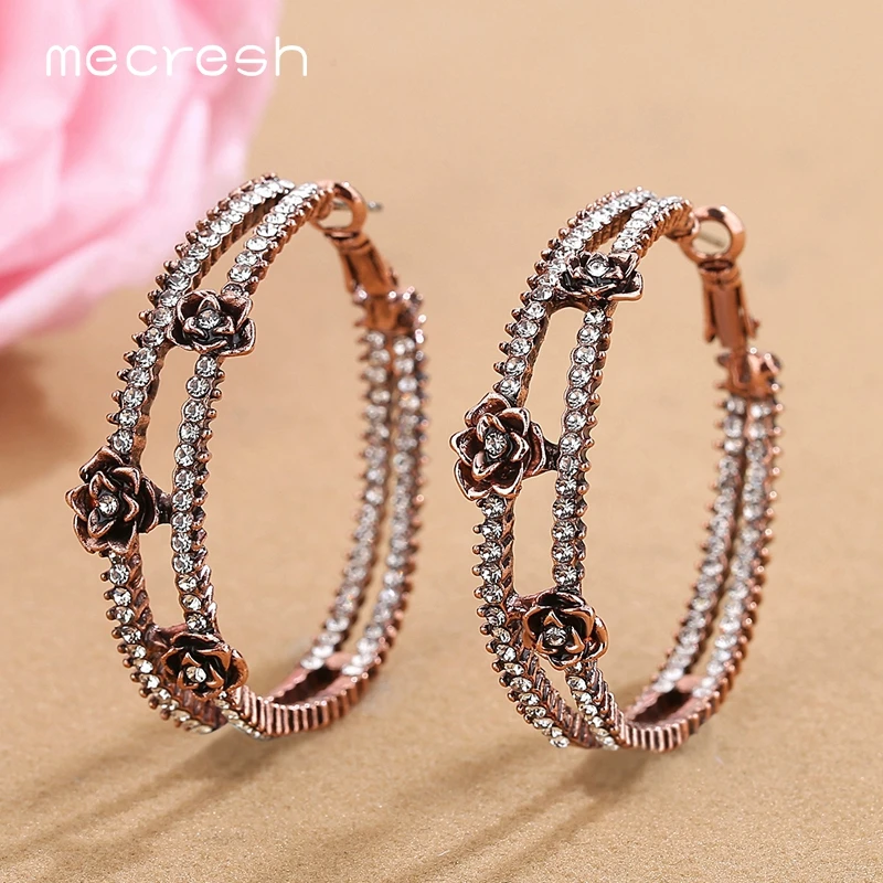 

Mecresh Vintage Rhinestone Round Hoop Earrings for Women Ethnic Gothic Rose Flower Circle Earrings Hoop Fashion Jewelry MEH1475