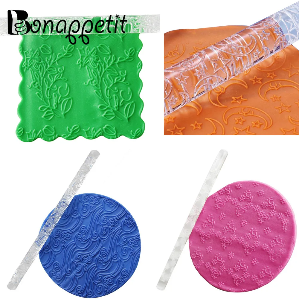 

1PC Acrylic Rolling Pin Designed Fondant Cake Impression Rolling Pin Pastry Roller Embossing Baking Tools Fondant Tools