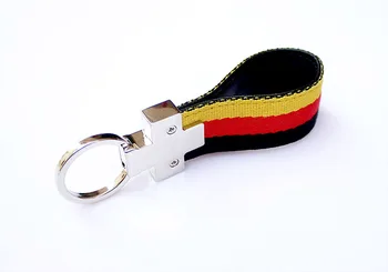 

Germany flag M\\\ Stripe Nylon Band With Inner Leather Key Fob Chain Metal Keychain Ring For VW BMW Audi Porsche Opel
