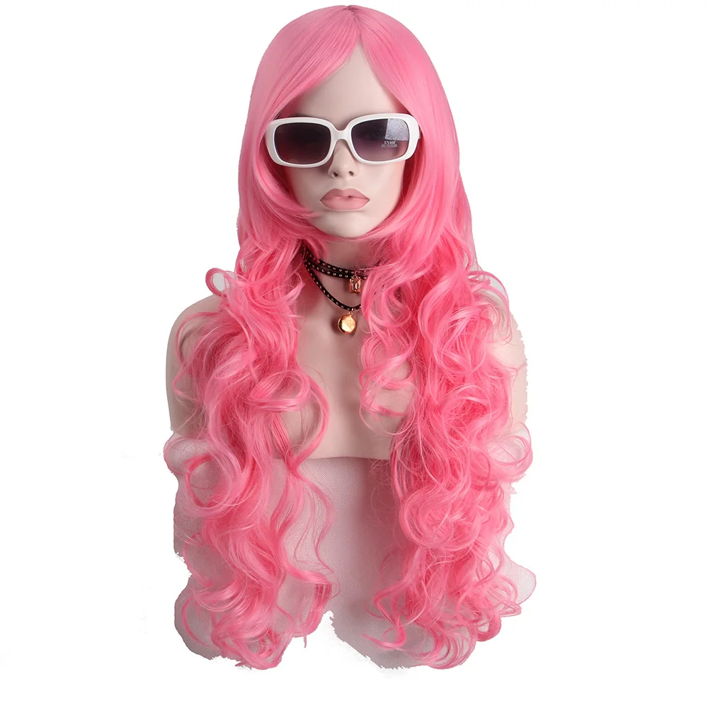 

Anxin Long Curly Pink Red Wigs for Women Middle Parting Full Head Synthetic High Temperature Heat Resistant 24 Inches Cosplay