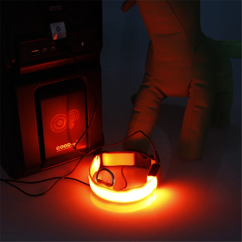 

Safety Adjustable Pets Dogs LED Flashing Night Light Nylon Collar USB Charging S-XL