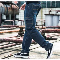 Новые многокарманные прямые джинсы мужские длинные джинсы уличные повседневные комбинезоны мужские штаны-карго Большие размеры 28-46 48